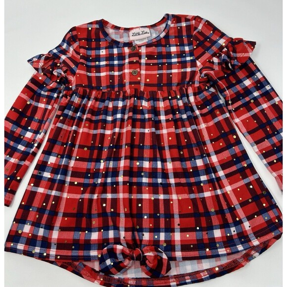 Little Lass Other - Little Lass Red Blue Plaid Girls Long‎ Sleeve Top Size 3T